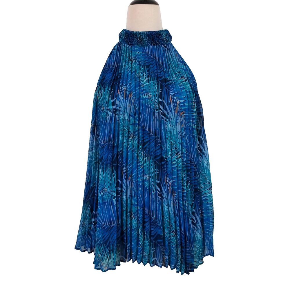Jennifer Lopez Flowy Pleated Shirt Top Womens Plus 0X Sleeveless Blue Green JLO